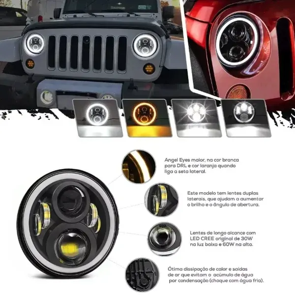 Farol LED 60 W Troller/Jeep Wrangler