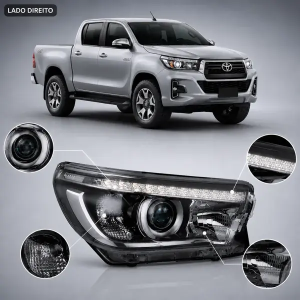 Farol Toyota Hilux 2016 a 2020 LED Lado Direito