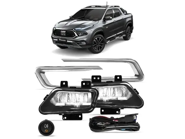 Kit Farol de Milha Fiat Toro LED 2021+ Moldura Cromada com Interruptor Touch