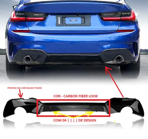 Difusor Traseiro BMW G20 2019 a 2022 Bk/Ca