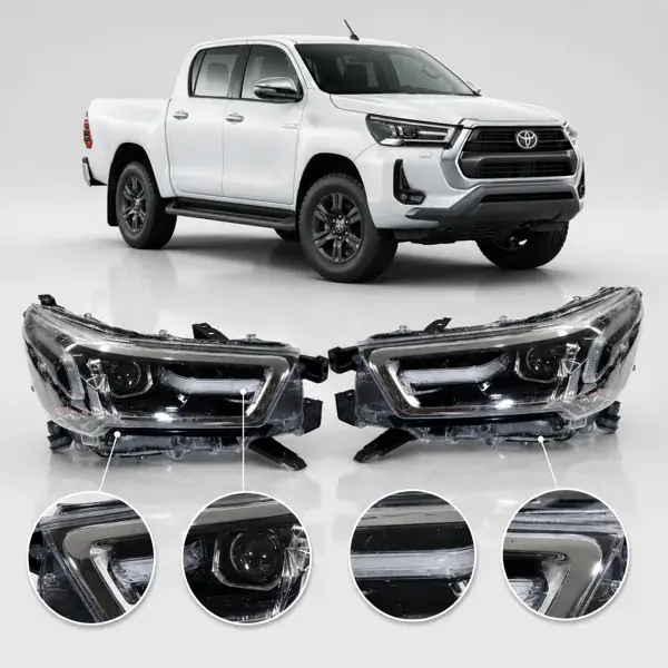 Farol Toyota Hilux 2021+ Full LED Aro Cinza