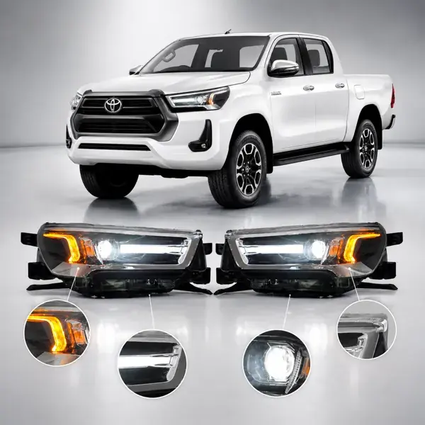 Farol Toyota Hilux 2021+ Full LED Aro Cromado