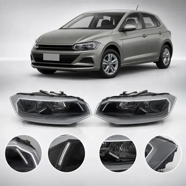 Farol Volkswagen Polo 2018 a 2022 LED Aro Cinza