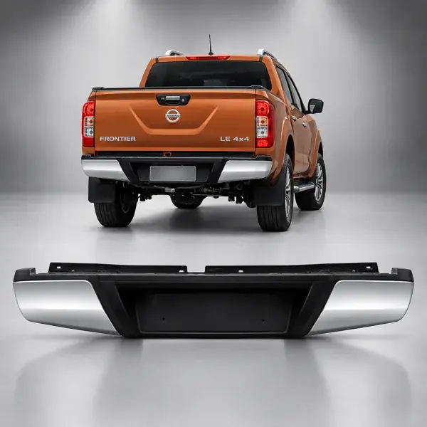 Parachoque Traseiro Nissan Frontier Cabine Dupla 2017 a 2022 Preto/Cromado