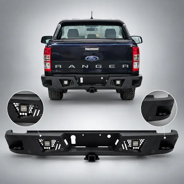 Parachoque Traseiro Ford Ranger Cabine Dupla 2012 a 2016 Preto com LED