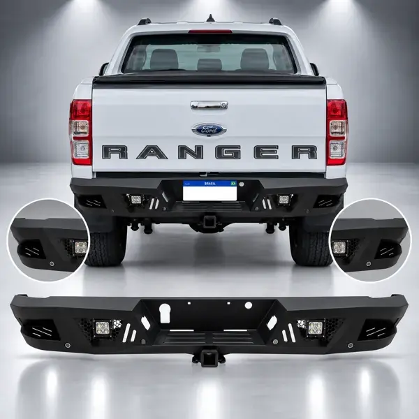 Parachoque Traseiro Ford Ranger Cabine Dupla 2016 a 2023 Preto com LED