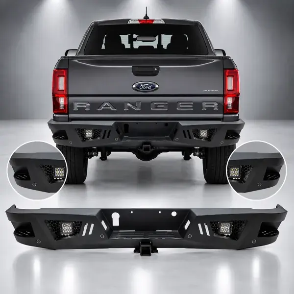 Parachoque Traseiro Ford Ranger Cabine Dupla 2023+ Preto com LED