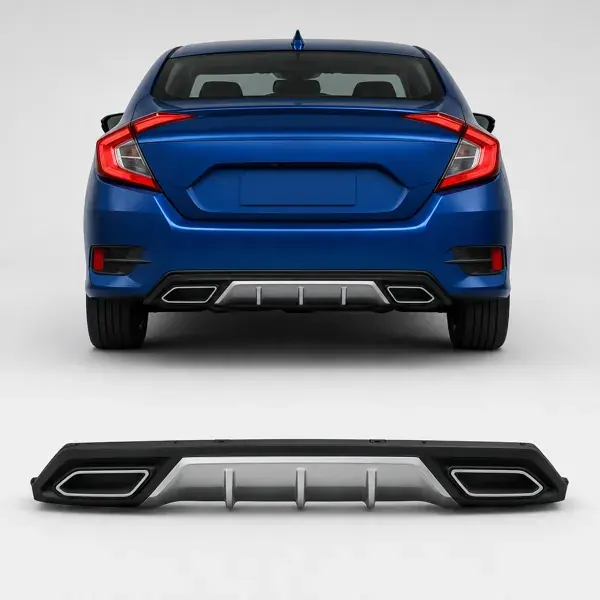 Difusor Traseiro Honda Civic 2016 a 2021 Preto 2 Saídas